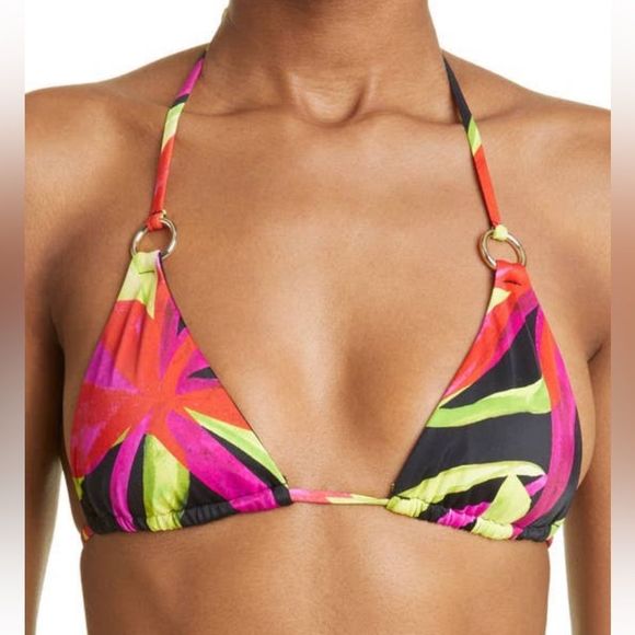 NEW Louisa Ballou Mini Ring Triangle Bikini Electric Pink Flower Medium - Picture 2 of 11
